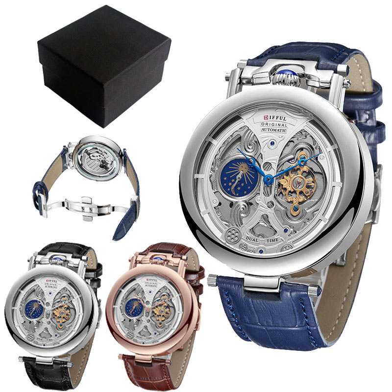 Tourbillon Movement Watch - DIFFUL Luxury Big Skeleton Dial Moon