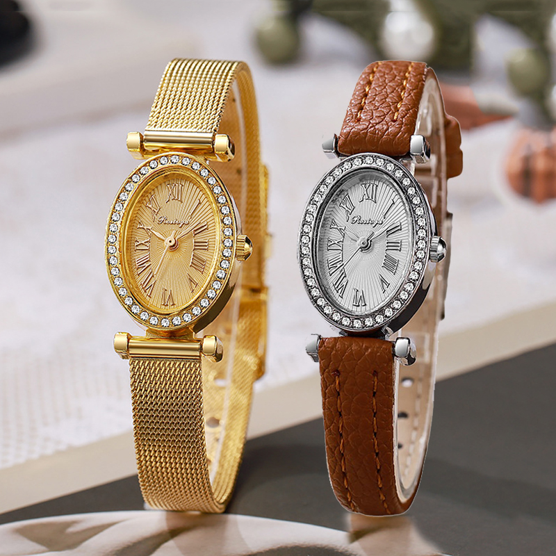 Luxury Watch Leather Strap - Luxury Watch Women Fashion Oval Diamond