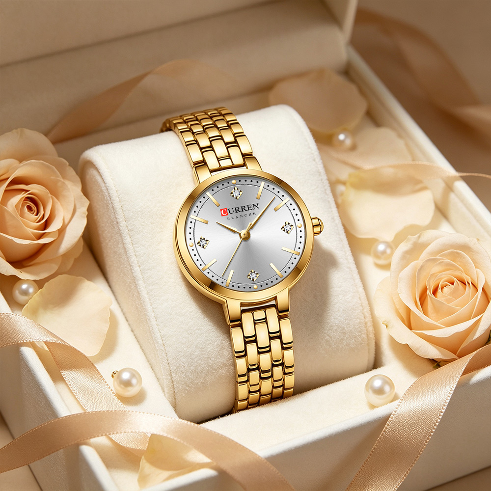 Luxury Watch Gift For Her - CURREN Ladies Minimalist Thin Wristwatch with