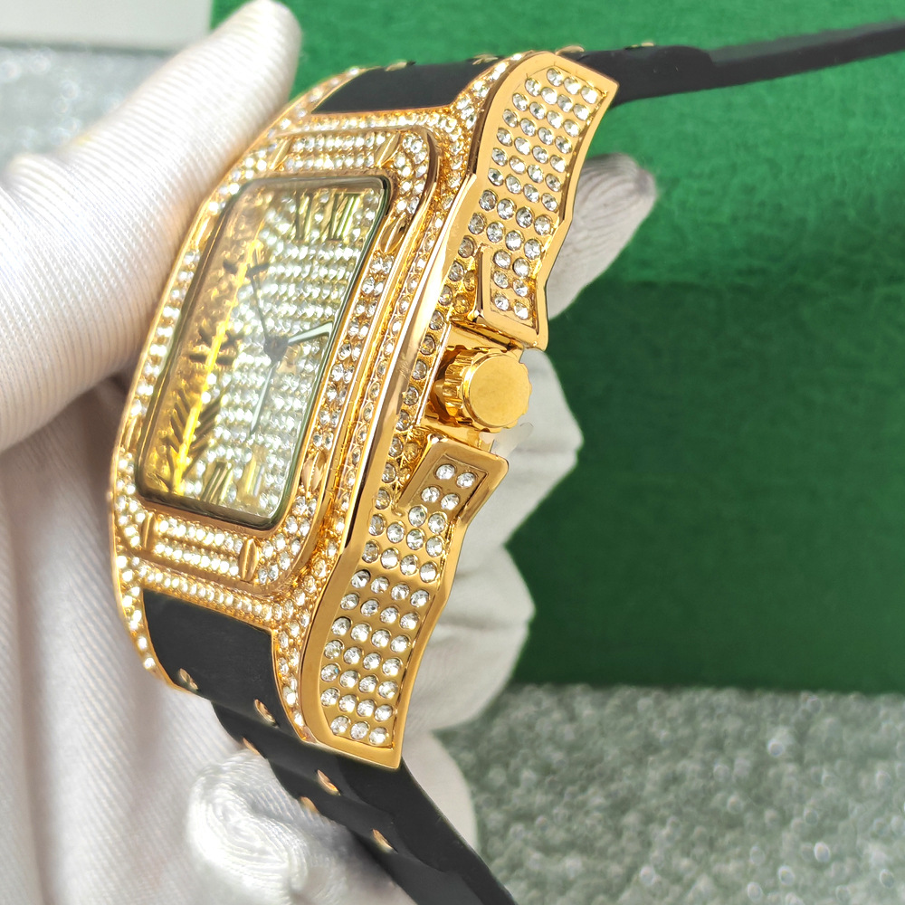 Hip Hop Iced Out Bling Square  - Luxury Watch Rubber Strap review and price