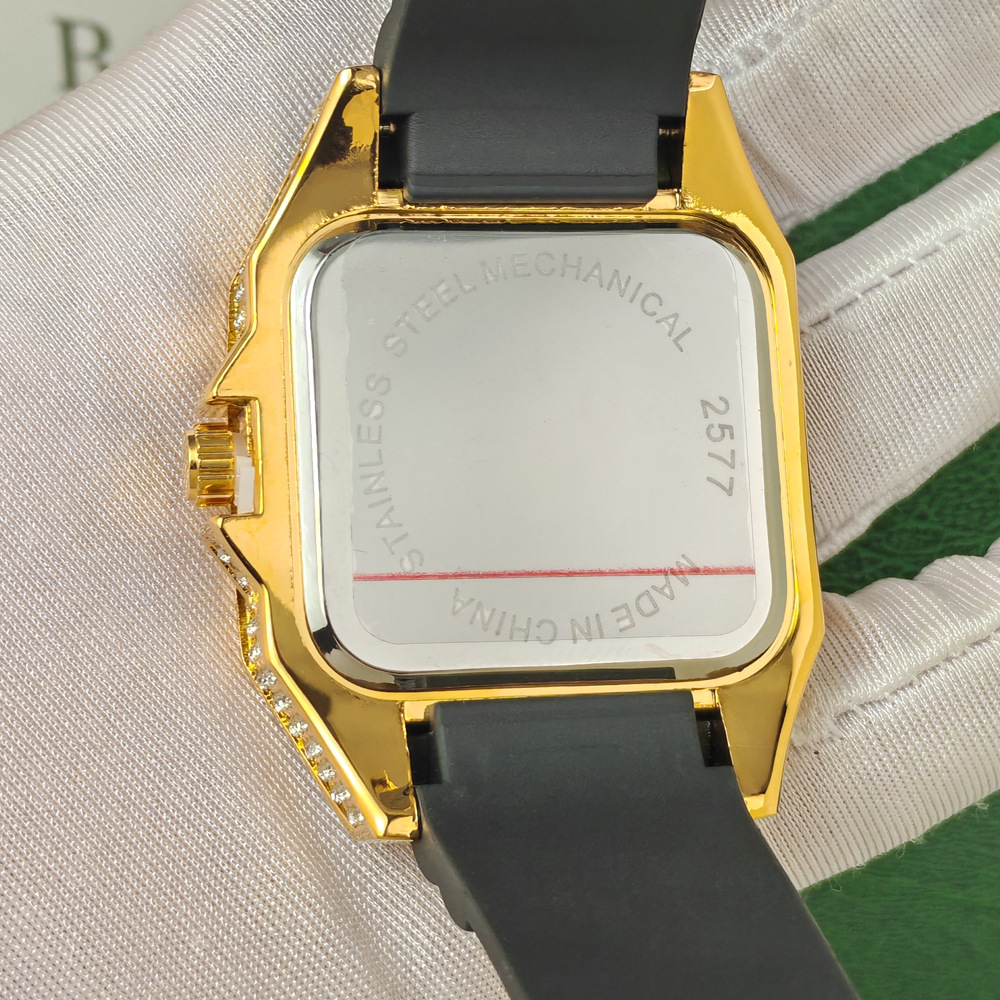 Hip Hop Iced Out Bling Square  - Luxury Watch Rubber Strap review and price