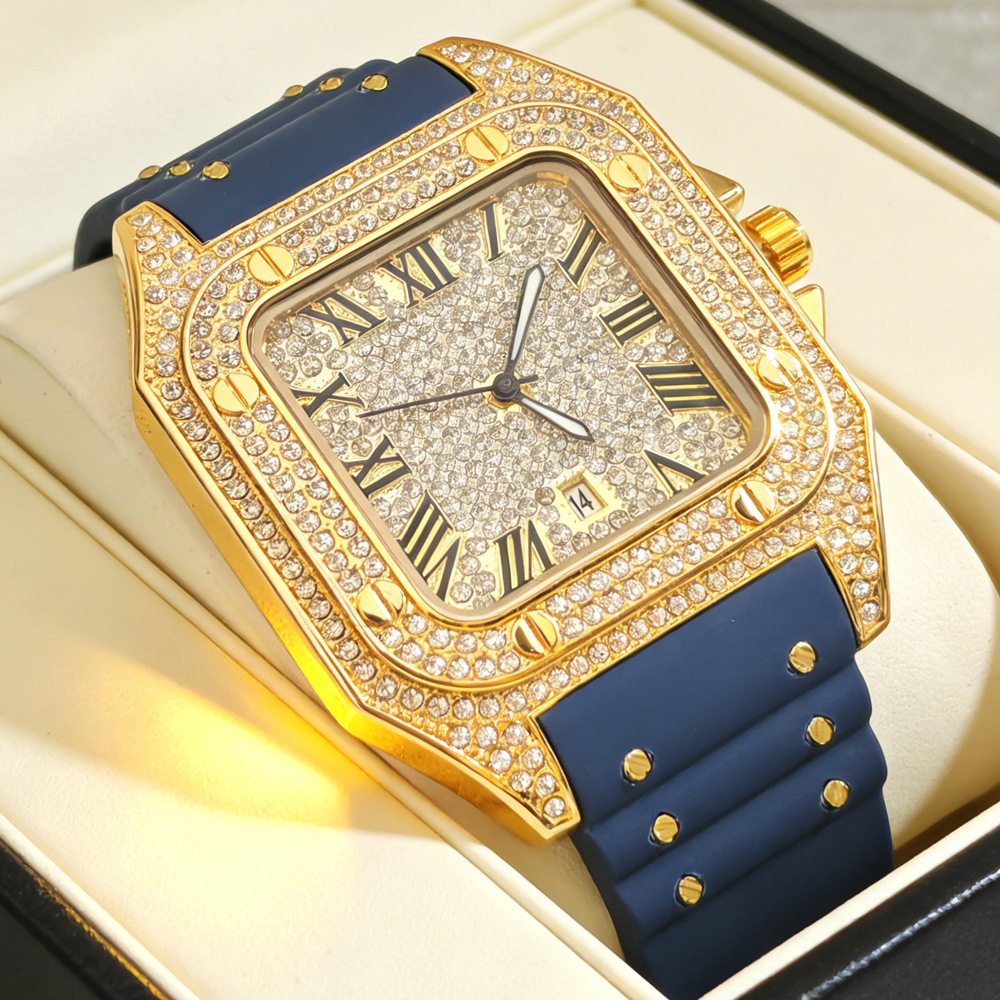 Hot Fashion Square Full Diamon - Luxury Watch Rubber Strap review and price