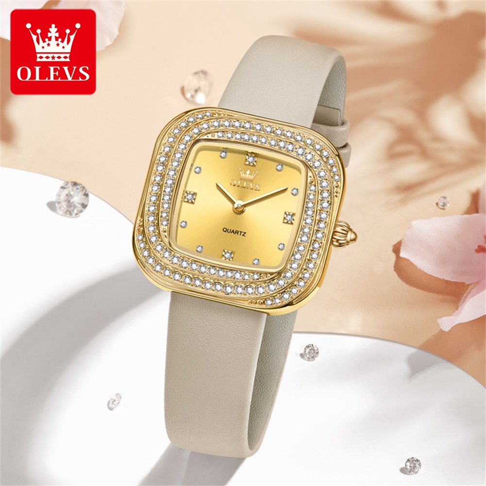OLEVS Fashion Ladies' Square Q - Luxury Watch Leather Strap review and price