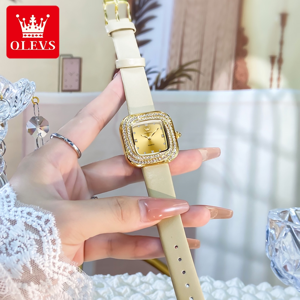 OLEVS Fashion Ladies' Square Q - Luxury Watch Leather Strap review and price