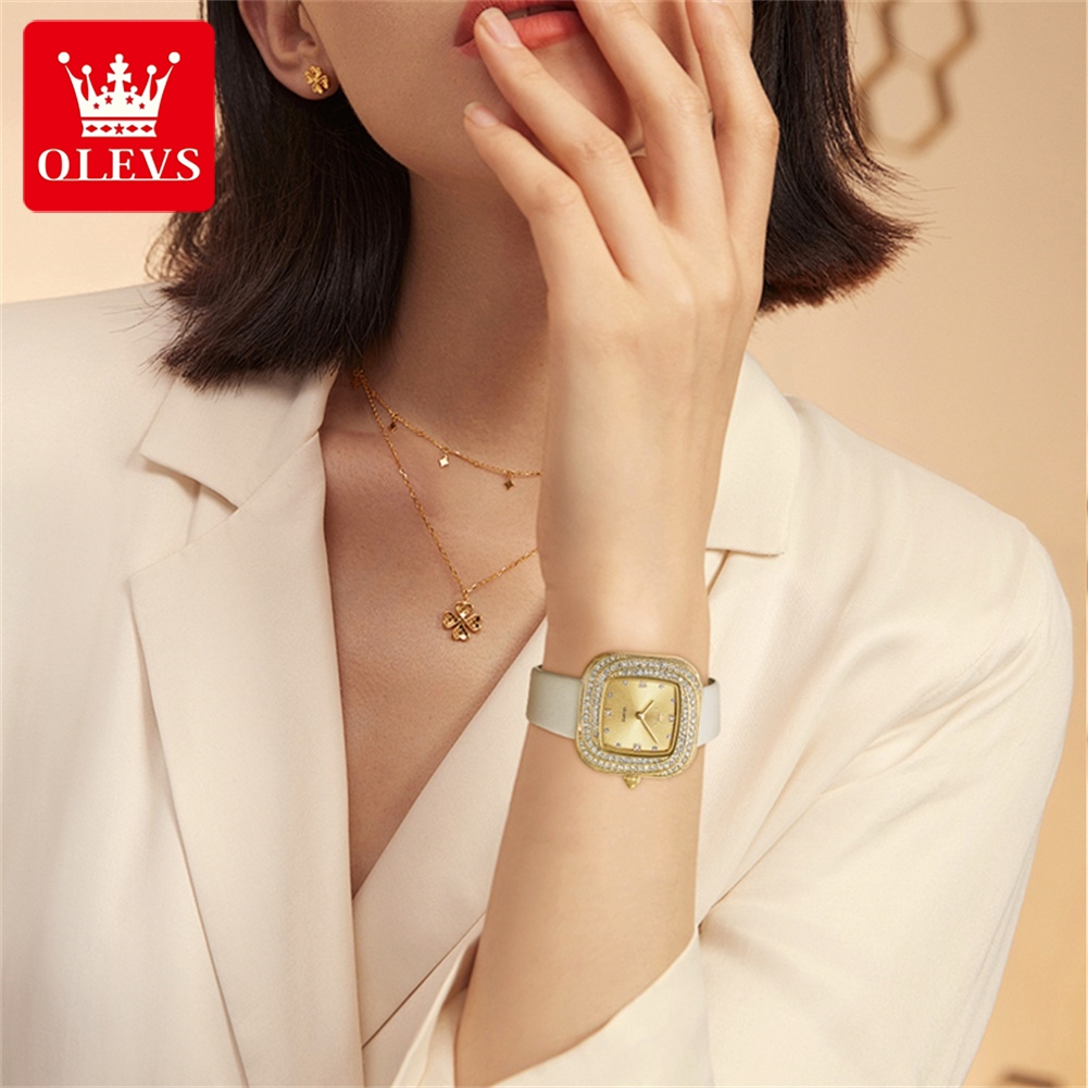 OLEVS Fashion Ladies' Square Q - Luxury Watch Leather Strap review and price