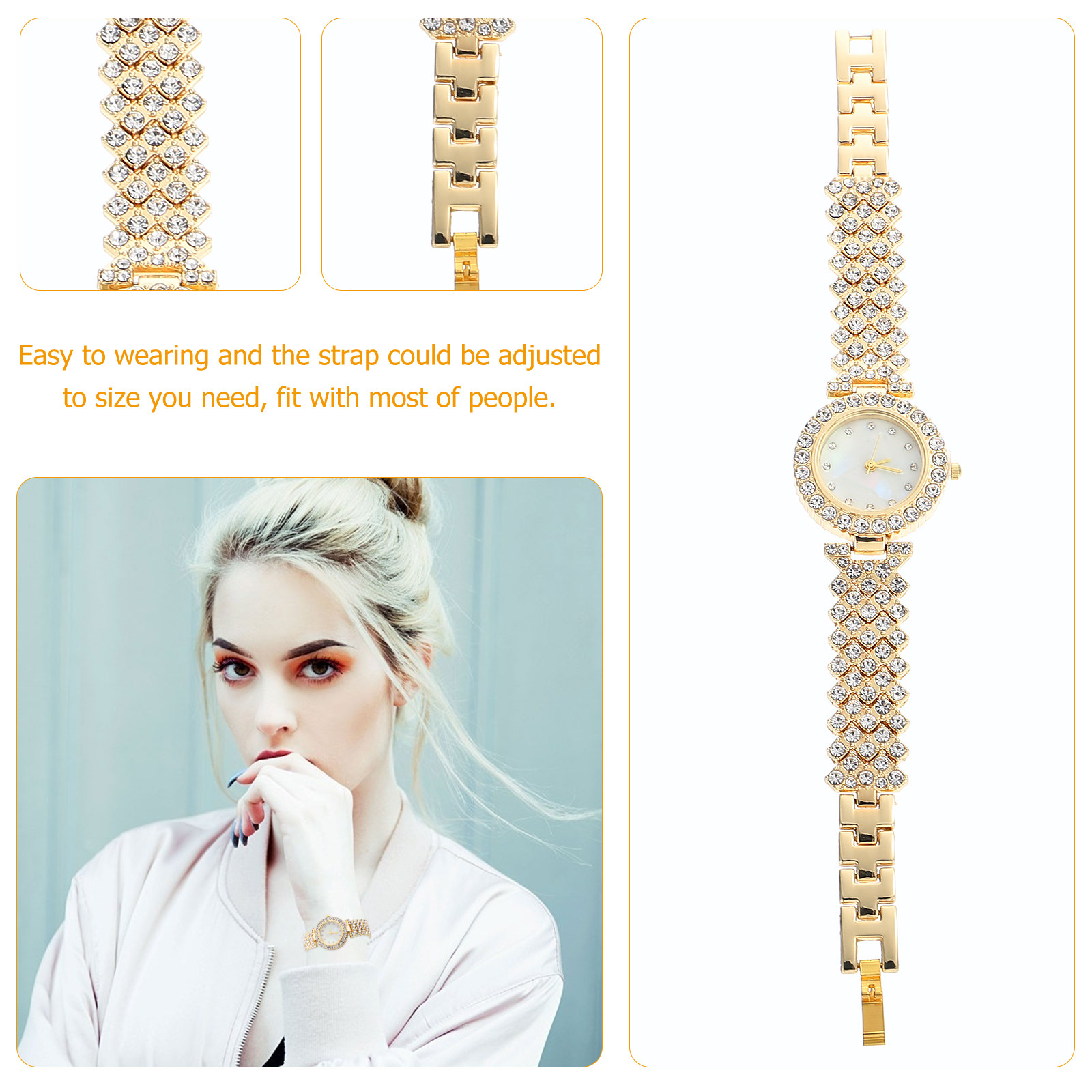 Rhinestone Watch Golden Tone Q - Luxury Watch Gift For Her review and price