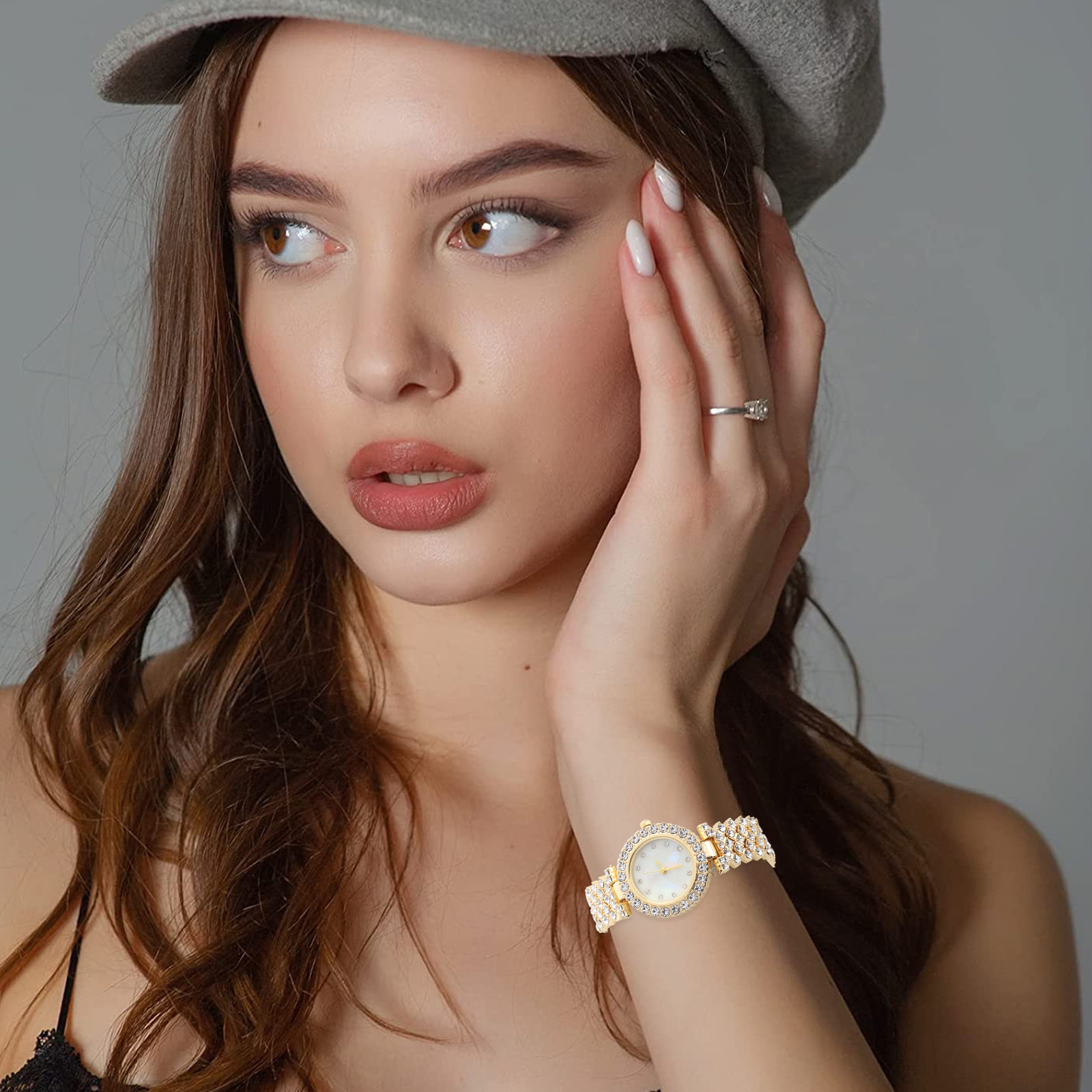Rhinestone Watch Golden Tone Q - Luxury Watch Gift For Her review and price